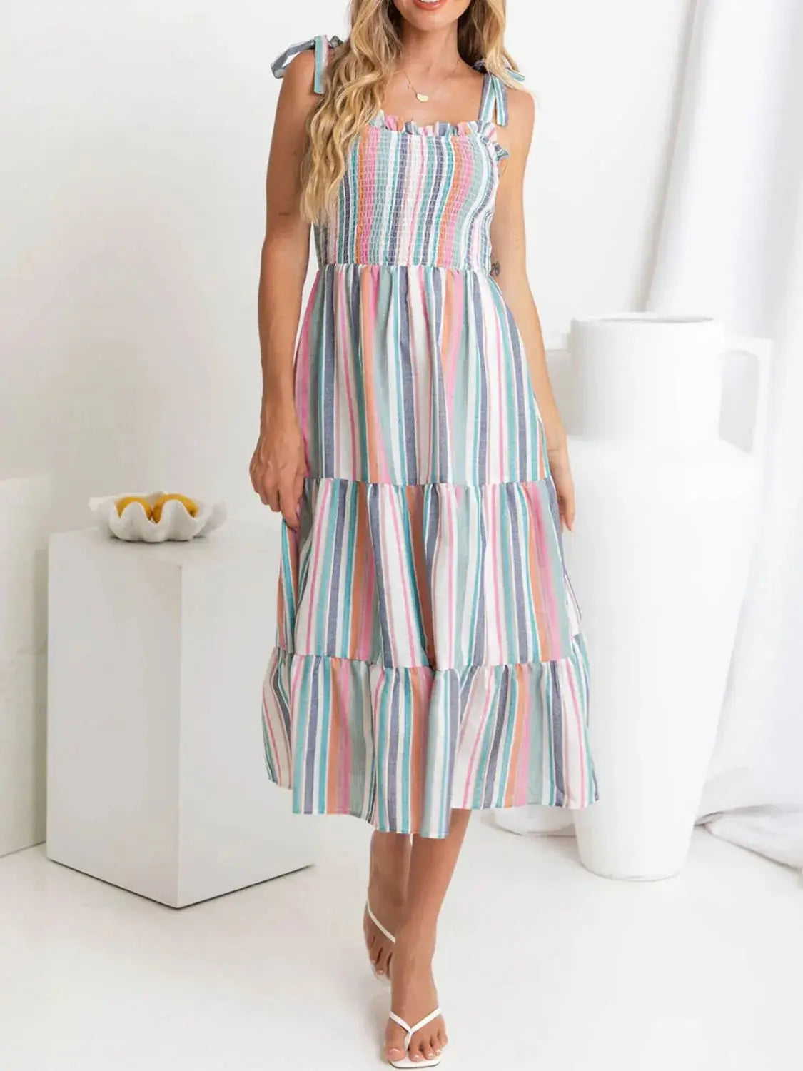 Contrast Striped Square Neck Cami Dress - Clothes For Her Online Store