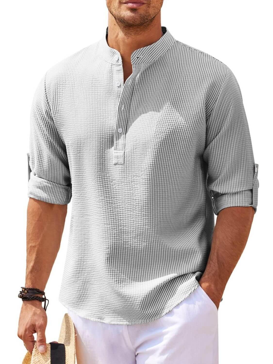 Men's Full Size Half Button Long Sleeve Shirt Plus Size - Clothes For Her Online Store