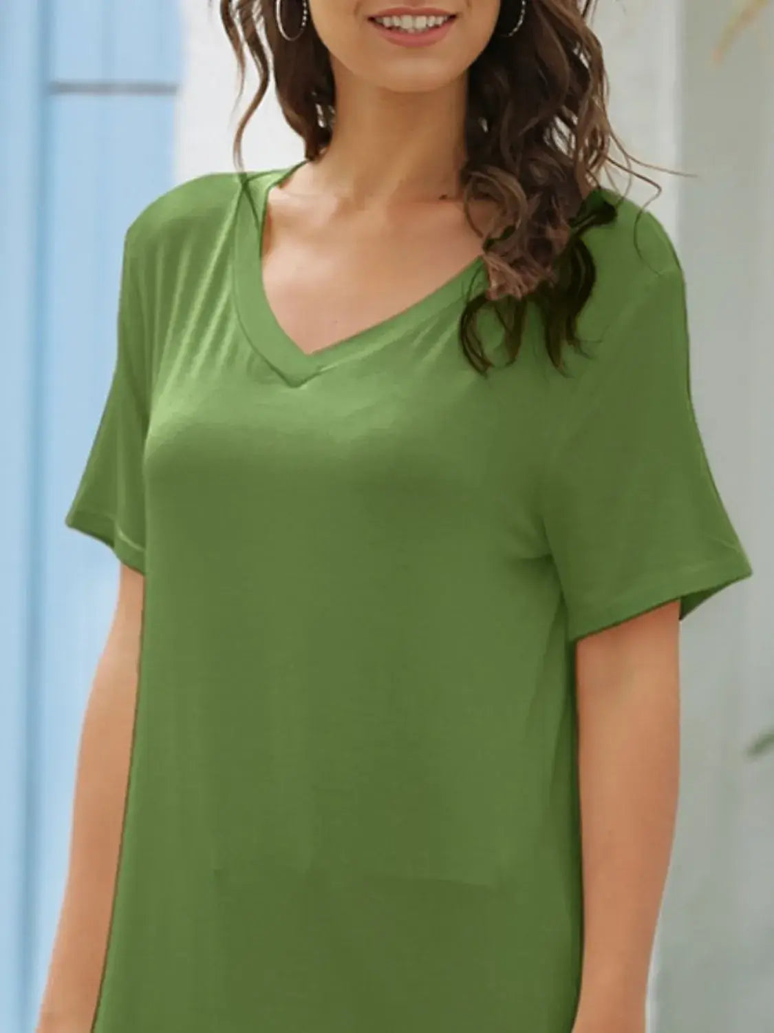 Full Size Solid V-Neck Short Sleeve T-Shirt Plus Size