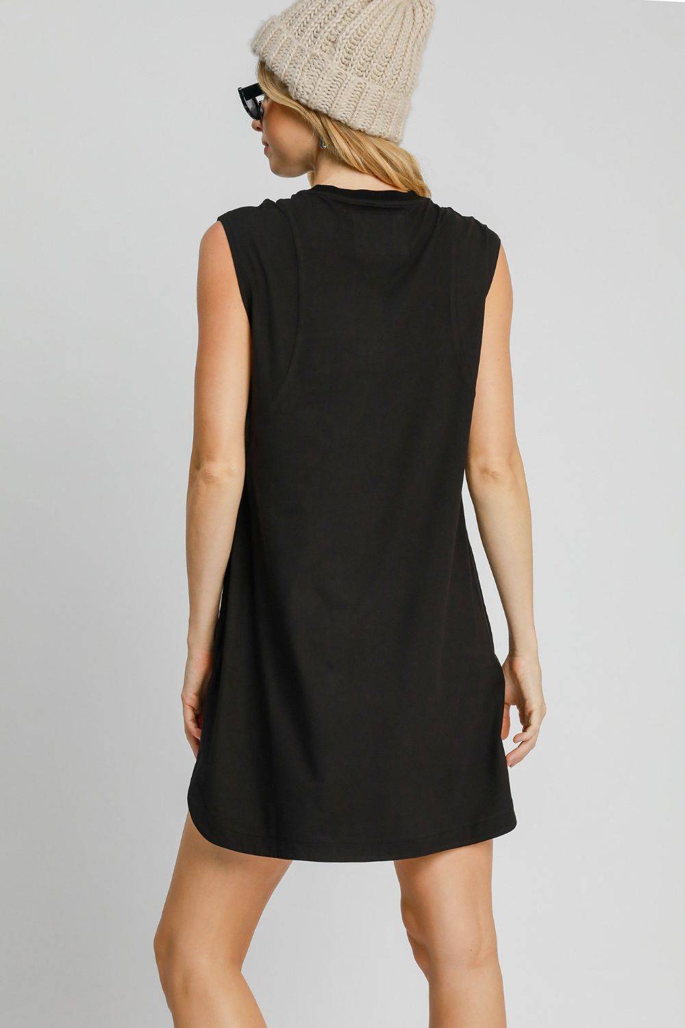 Umgee Round Neck Sleeveless High-Low Curved Hemline Mini Dress - Clothes For Her Online Store