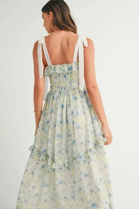 MABLE Floral Printed Shoulder Strap Midi Dress - Clothes For Her Online Store