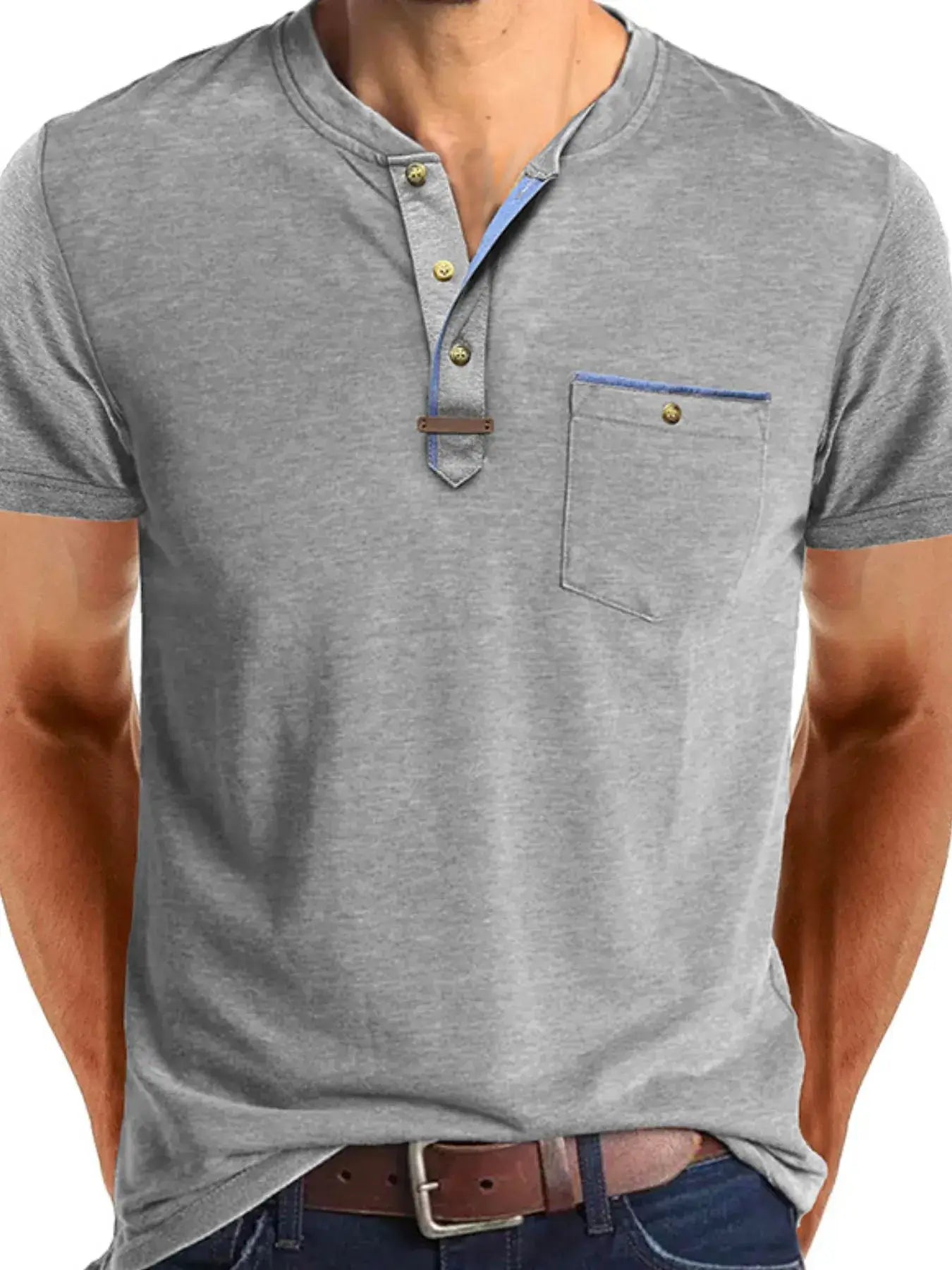 Men's Full Size Short Sleeve Henley Polo with Contrast Trim Plus Size