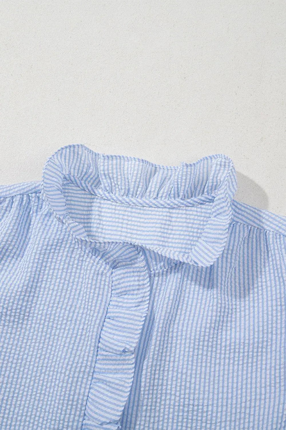 Striped Ruffle Short Bubble Sleeve Shirt