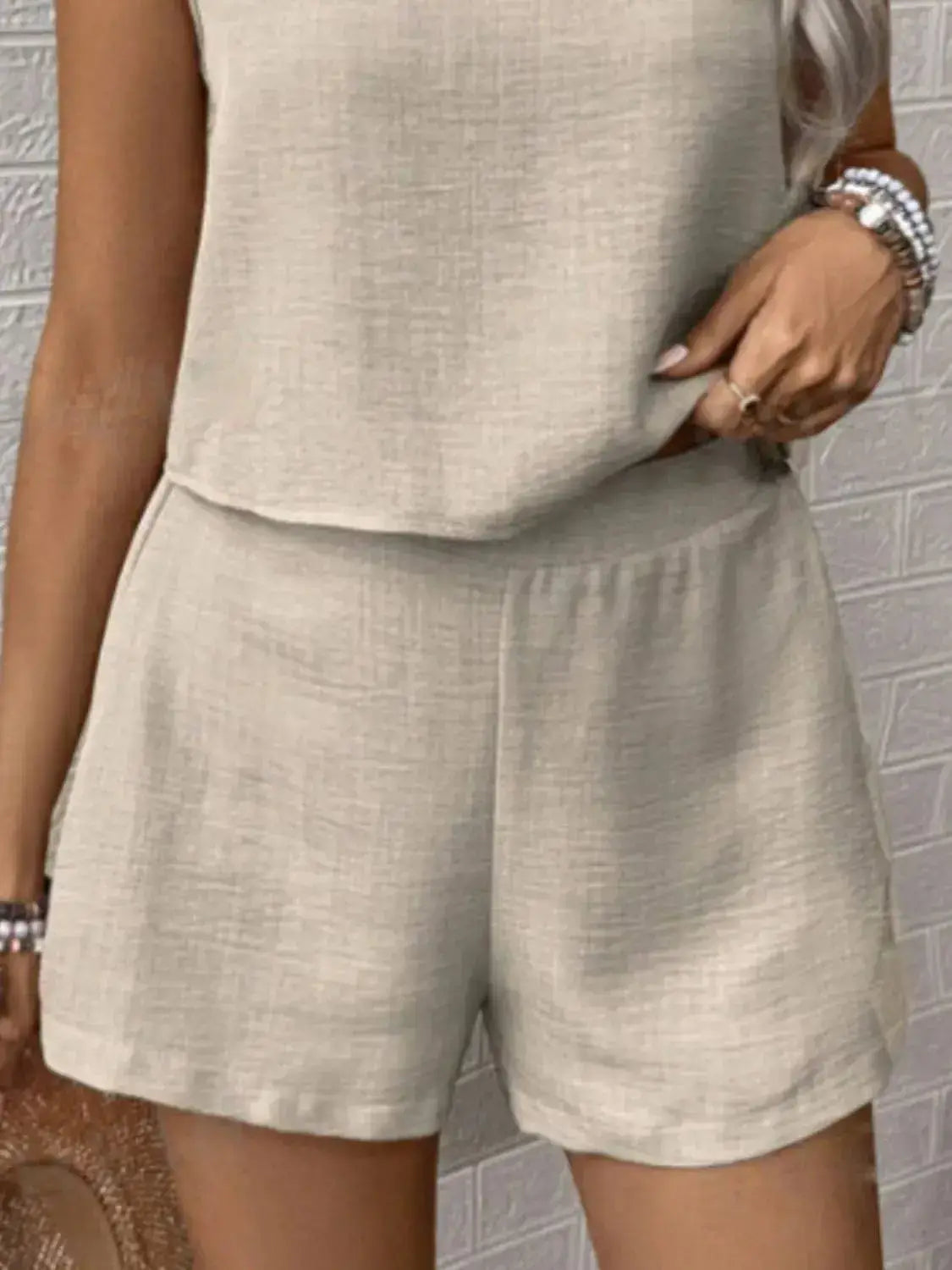 Round Neck Sleeveless Top and Shorts Set