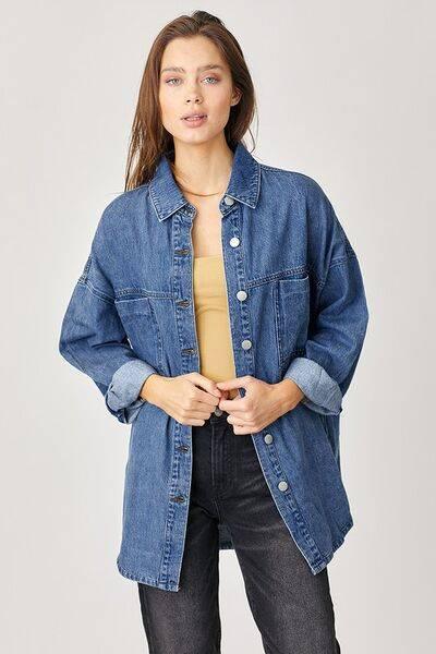 RISEN Button Up Drop Shoulder Denim Shacket