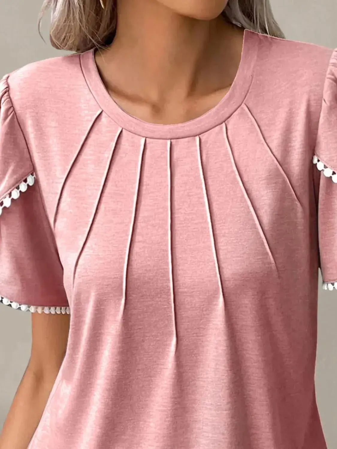 Full Size Round Neck Petal Sleeve Blouse Plus Size