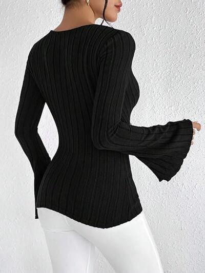 Ribbed Flare Sleeve Top