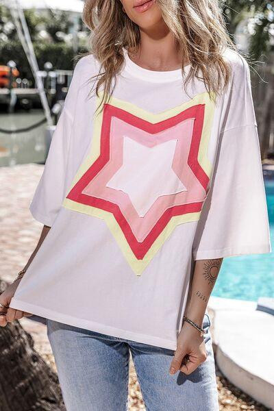 Color Block Star Patched Oversized T-Shirt