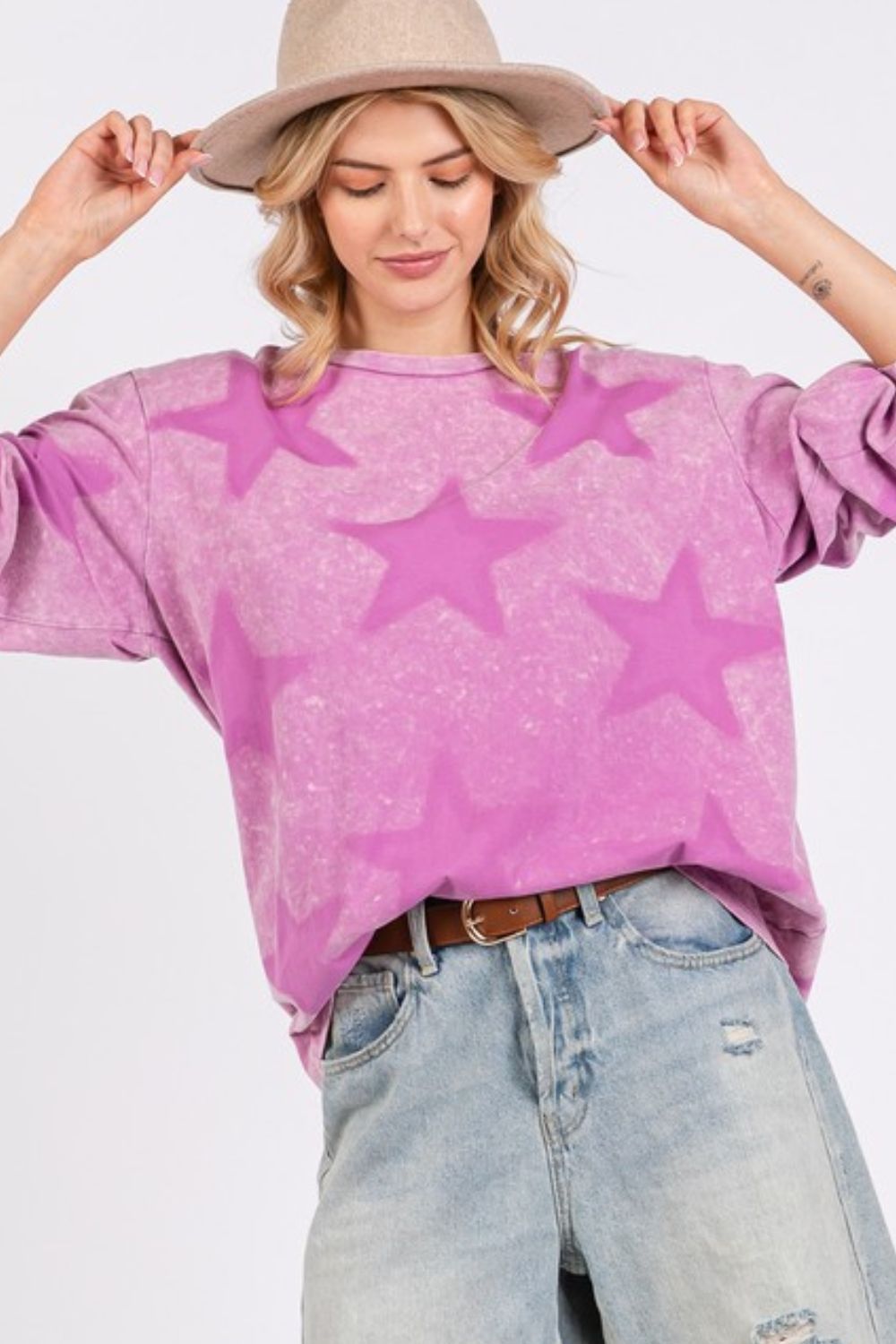 SAGE + FIG Mineral Wash Star Pattern T-Shirt - Clothes For Her Online Store