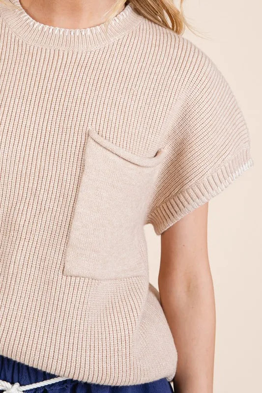 Lime 'N' Chili Solid Cap Sleeve Stitch Edge Knit Sweater