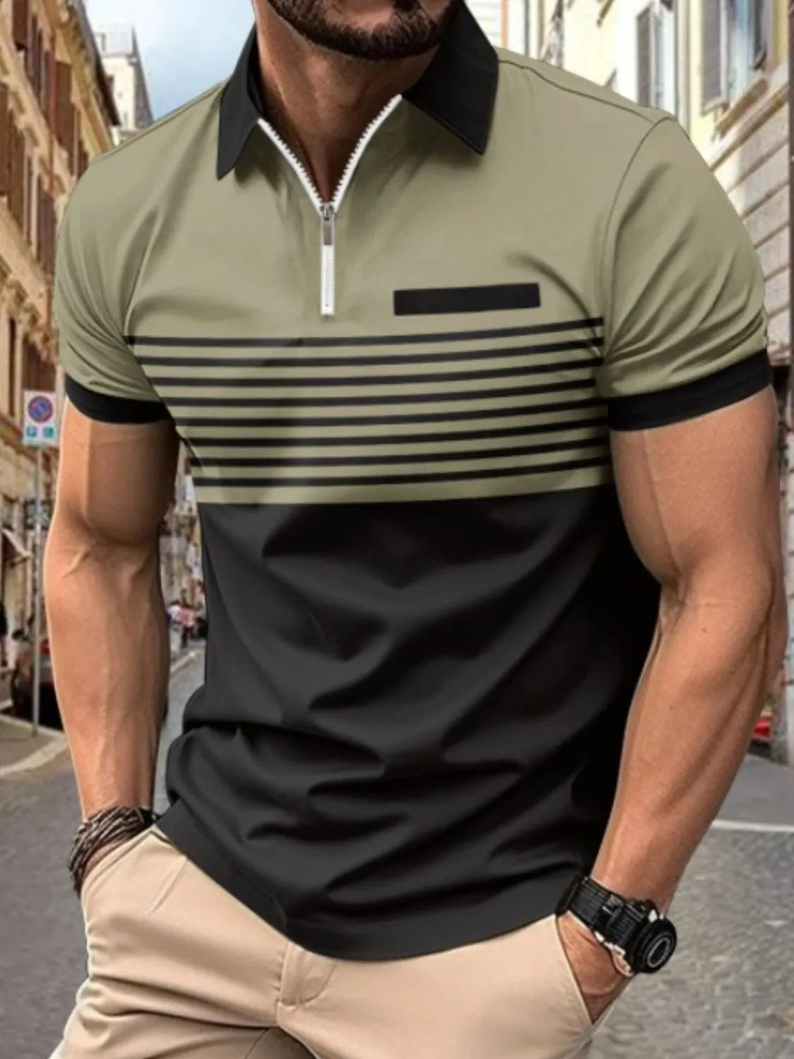 Men's Full Size Collared Neck Contrast Polo Plus Size