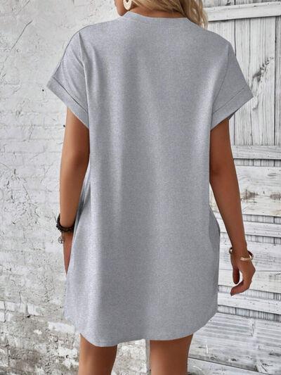 Round Neck Short Sleeve Mini Tee Dress with Pockets - Clothes For Her Online Store