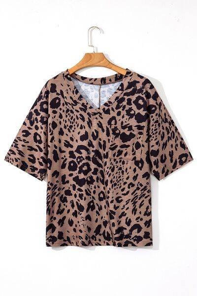 Leopard V-Neck Half Sleeve T-Shirt