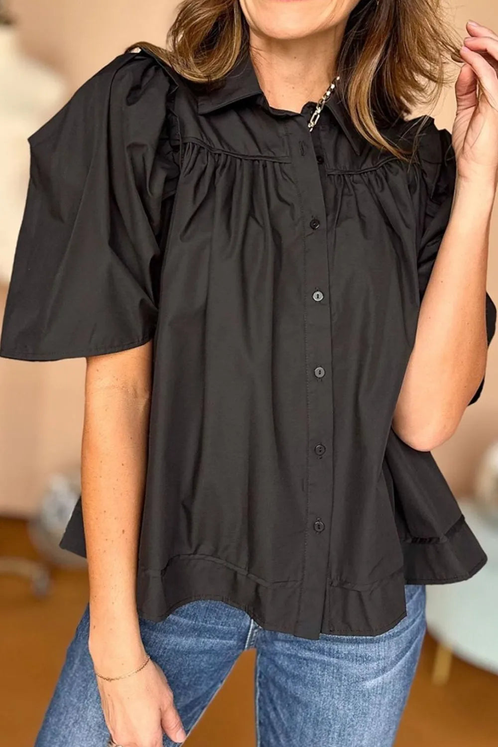 Puff Sleeve Button Down Shirt