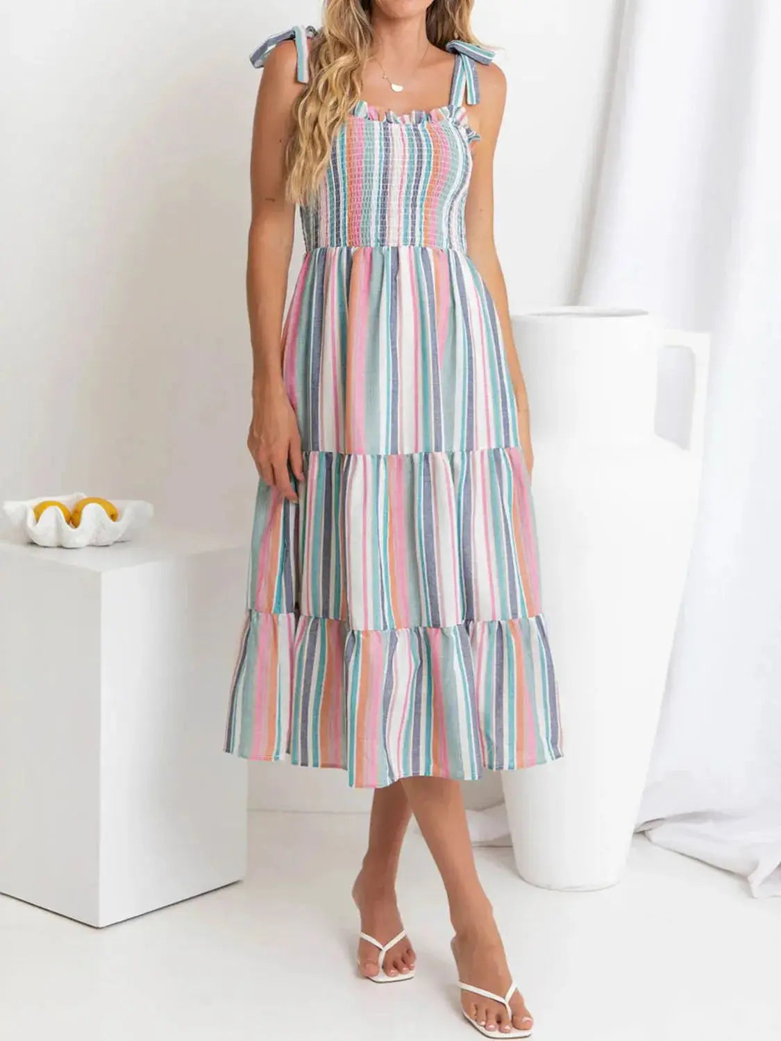 Contrast Striped Square Neck Cami Dress - Clothes For Her Online Store