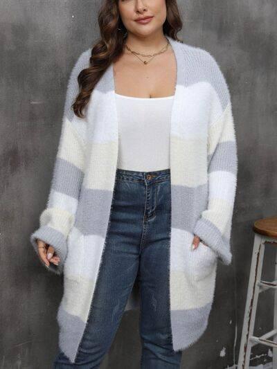 Plus Size Open Front Long Sleeve Cardigan - Clothes For Her Online Store
