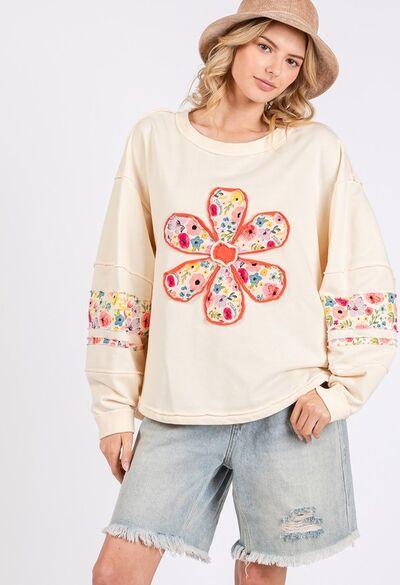 SAGE + FIG Daisy Patch Applique Long Sleeve Sweatshirt