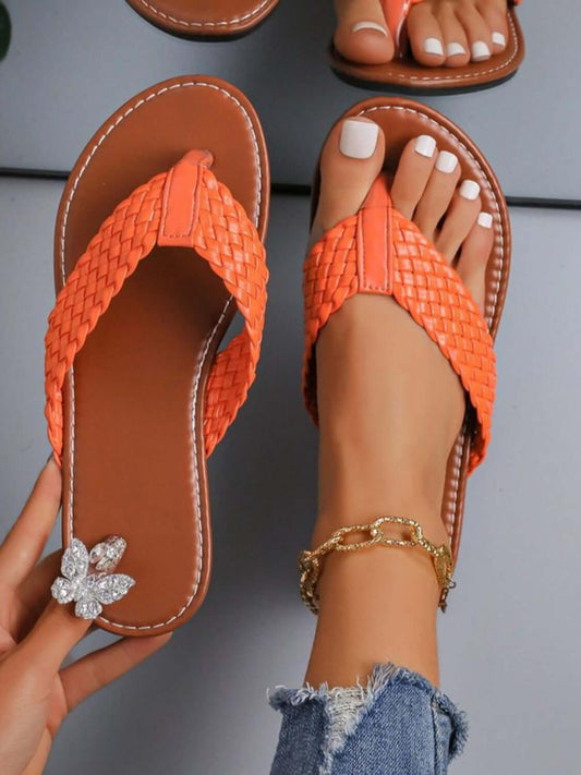 Braided Toe Post Flats Sandals - Clothes For Her Online Store