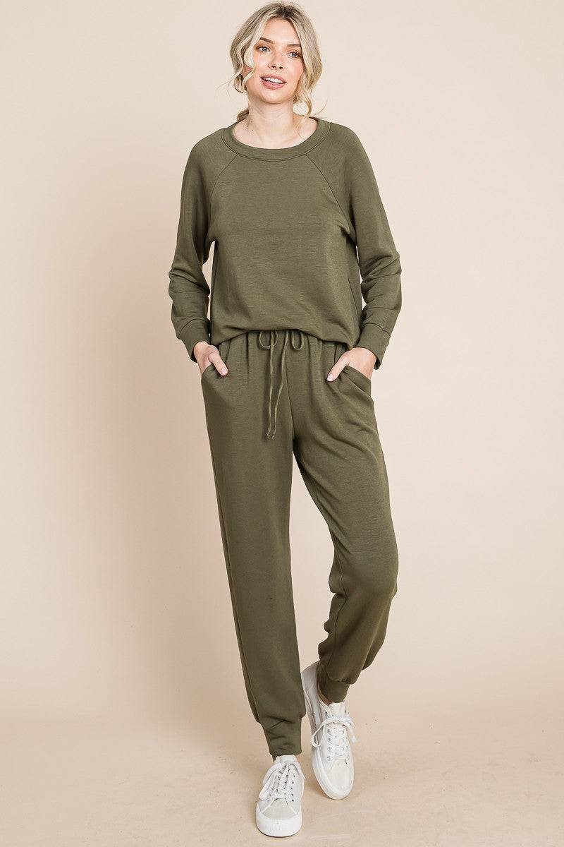 Super Lady Round Neck Raglan Sleeve Top and Pants Lounge Set - Clothes For Her Online Store