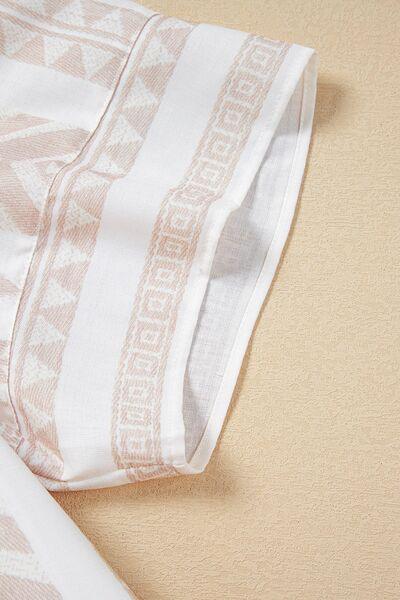 Geometric Jacquard Notched Half Sleeve Blouse - Clothes For Her Online Store