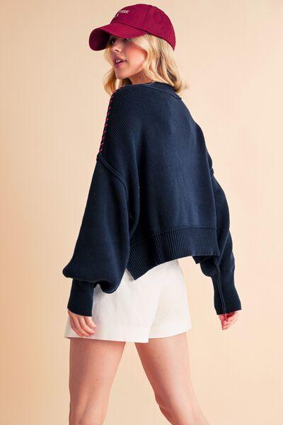 Aemi + Co USA Side Slit Round Neck Sweater