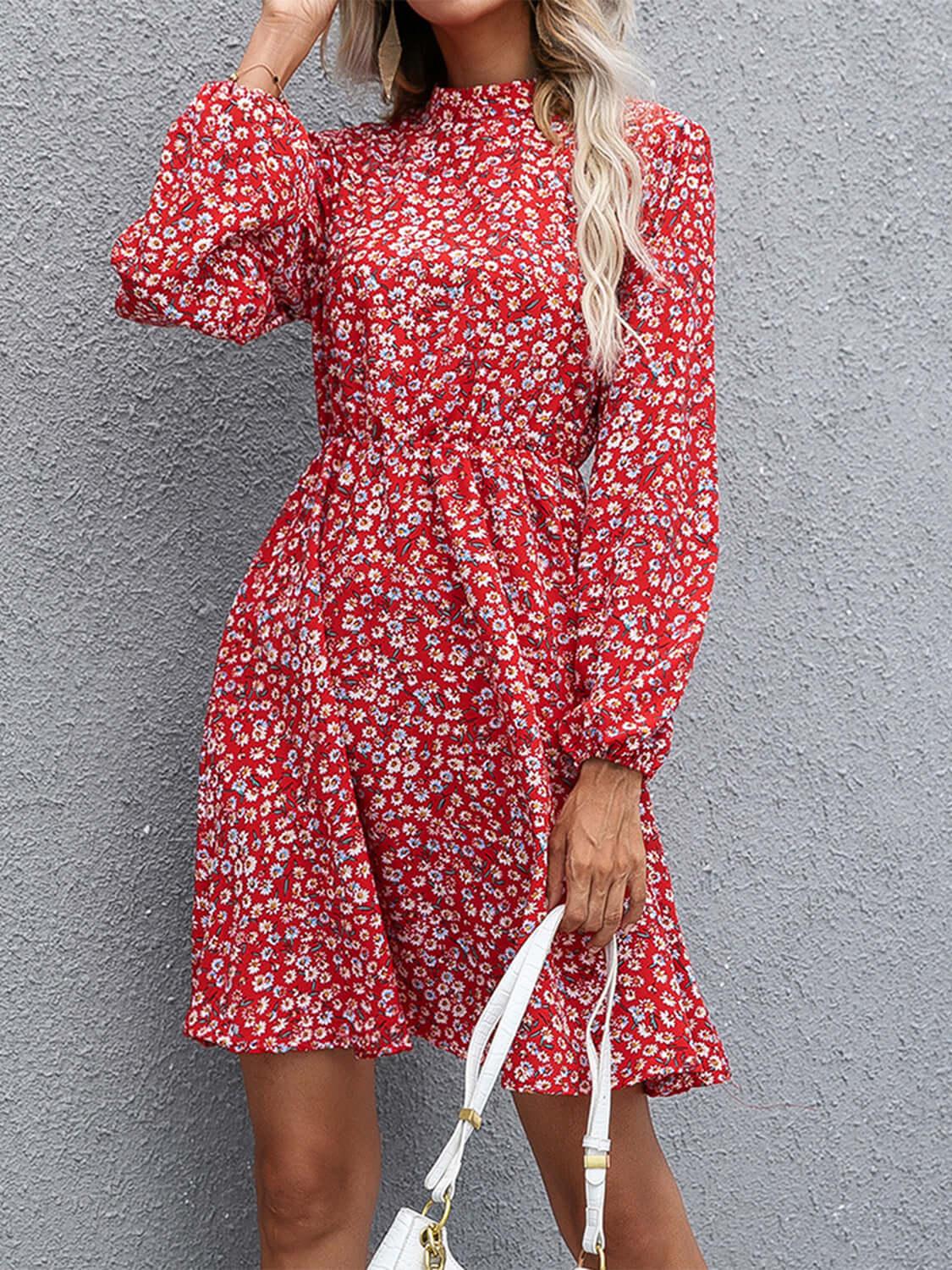 Ivy Lane Floral Mock Neck Long Sleeve Dress - Clothes For Her Online Store