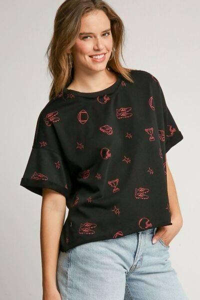 Umgee Full Size Game Day French Terry Graphic Top Plus Size