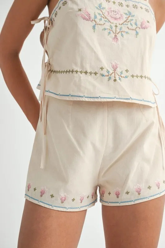 MABLE Embroidered Crop Top and Shorts Set - Clothes For Her Online Store