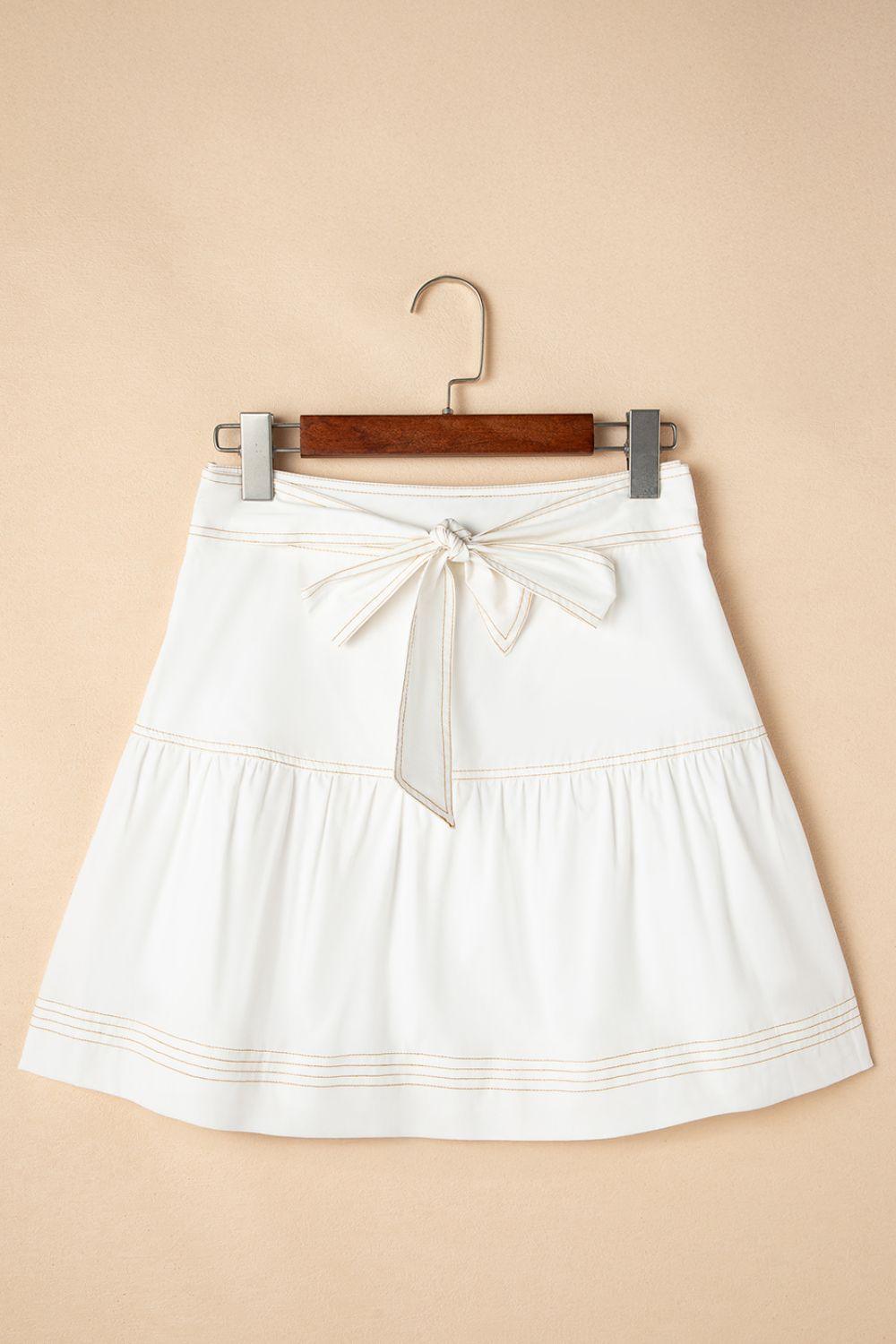 Contrast Stitching Trim Knotted High Waist A-Line Mini Skirt