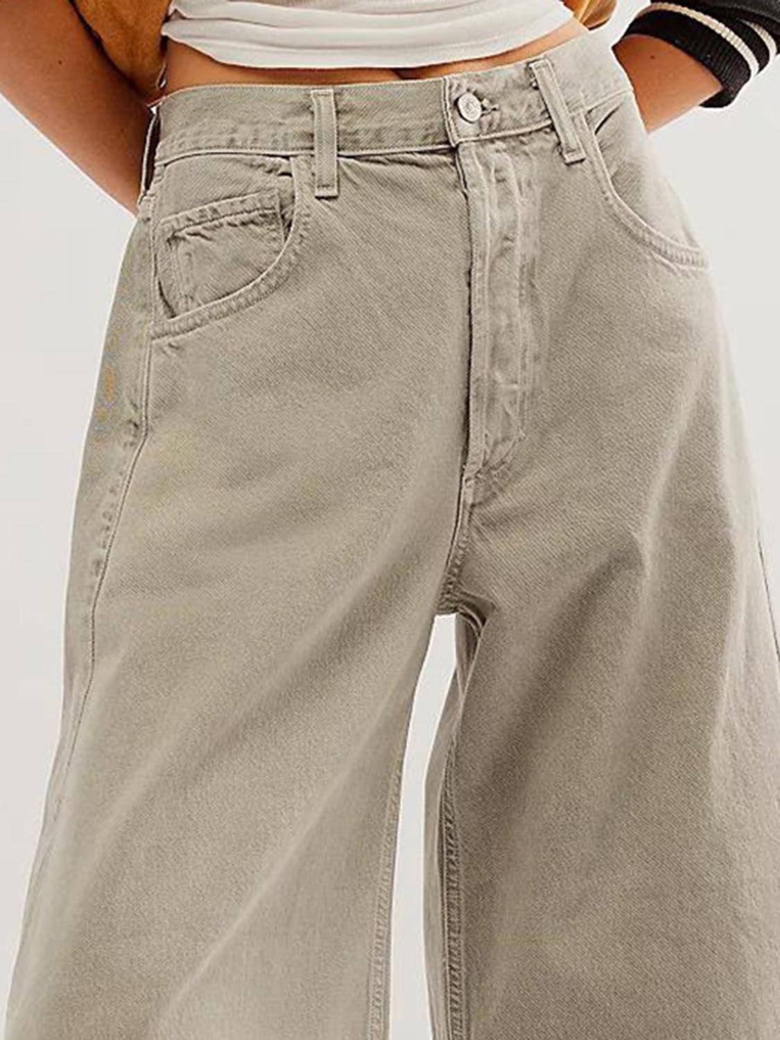 Raw Hem Wide Leg Jeans with Pockets - Clothes For Her Online Store
