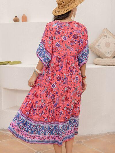 Printed Puff Sleeve Midi Dress