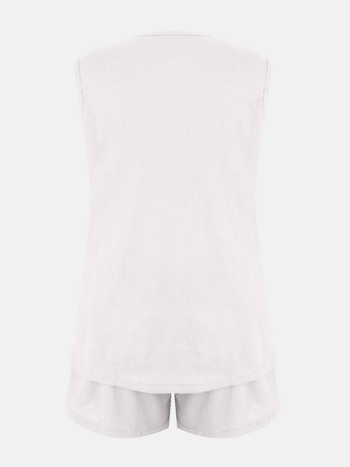 Full Size Waffle-Knit Notched Top and Shorts Set
