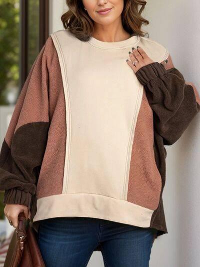Plus Size Color Block Long Sleeve Hoodie - Clothes For Her Online Store