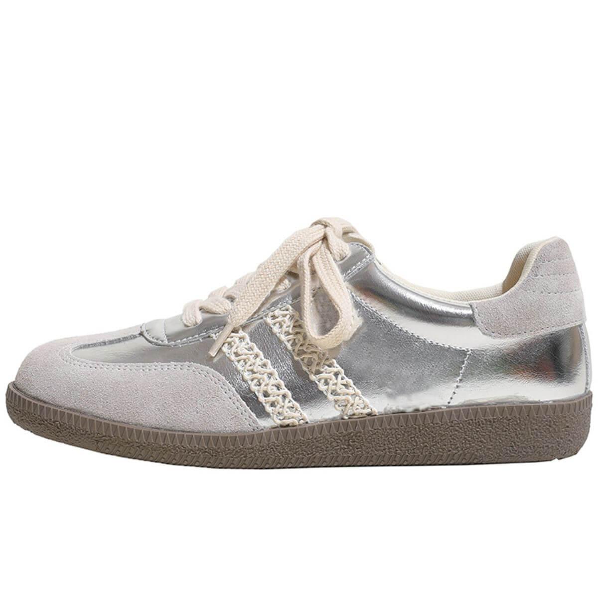 Lace Up PU Leather Round Toe Flats Sneakers - Clothes For Her Online Store