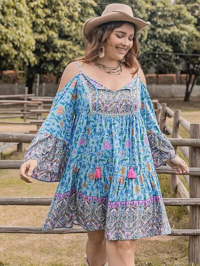 Plus Size Printed Long Sleeve Mini Dress - Clothes For Her Online Store