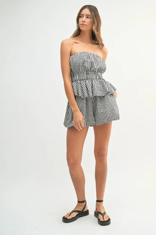 MABLE Gingham Tube Top and Shorts Set - Clothes For Her Online Store