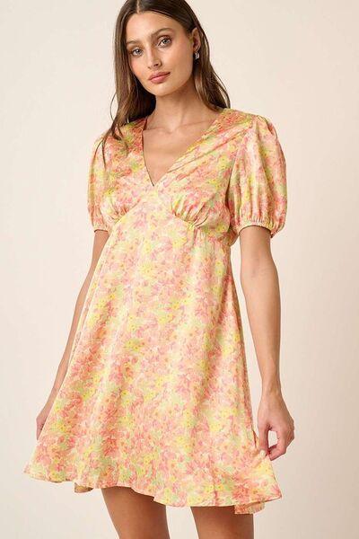 Mittoshop Printed V-Neck Puff Sleeve Mini Dress - Clothes For Her Online Store