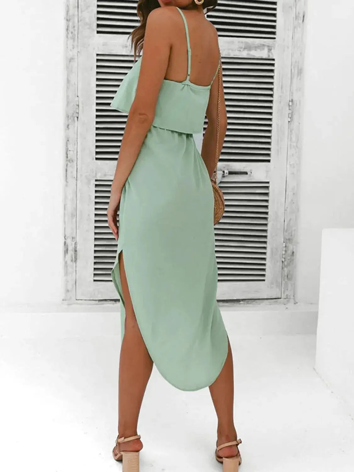 Tied Side Slit Midi Cami Dress - Clothes For Her Online Store
