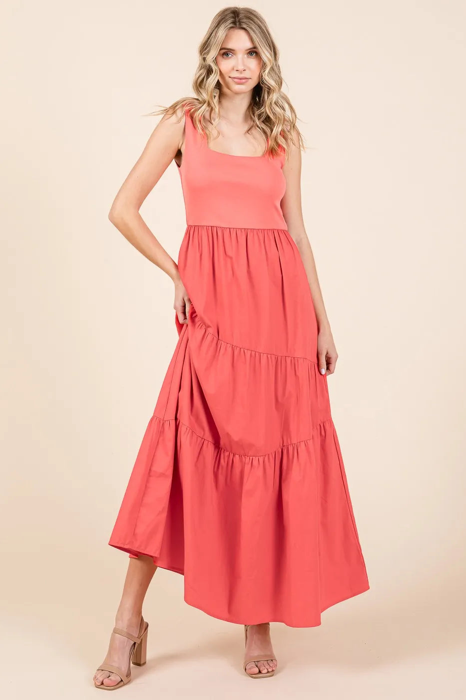 Mittoshop Mix Media Square Neck Maxi Dress