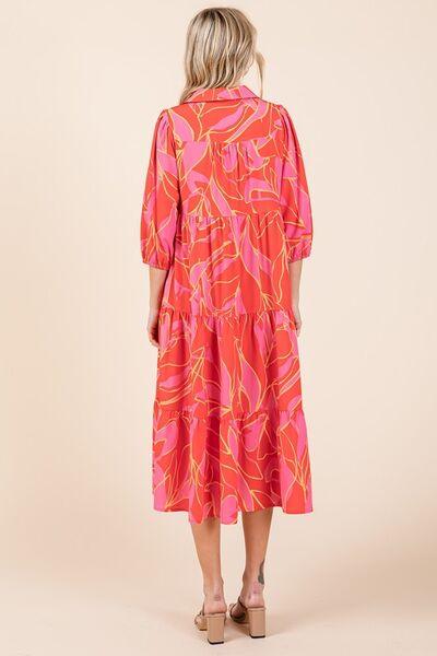 Mittoshop Tiered Printed Collared Neck Midi Dress - Clothes For Her Online Store