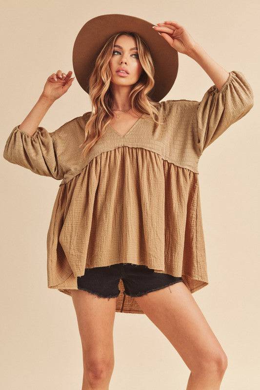 Aemi + Co High-Low Frayed Hem V-Neck Blouse - Clothes For Her Online Store