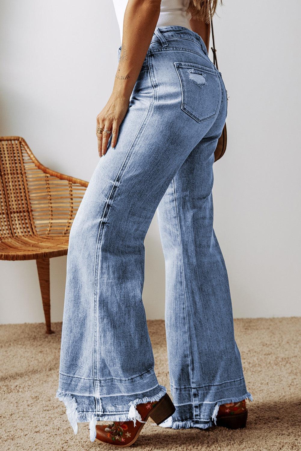 Raw Hem Bootcut Jeans with Pockets - Clothes For Her Online Store