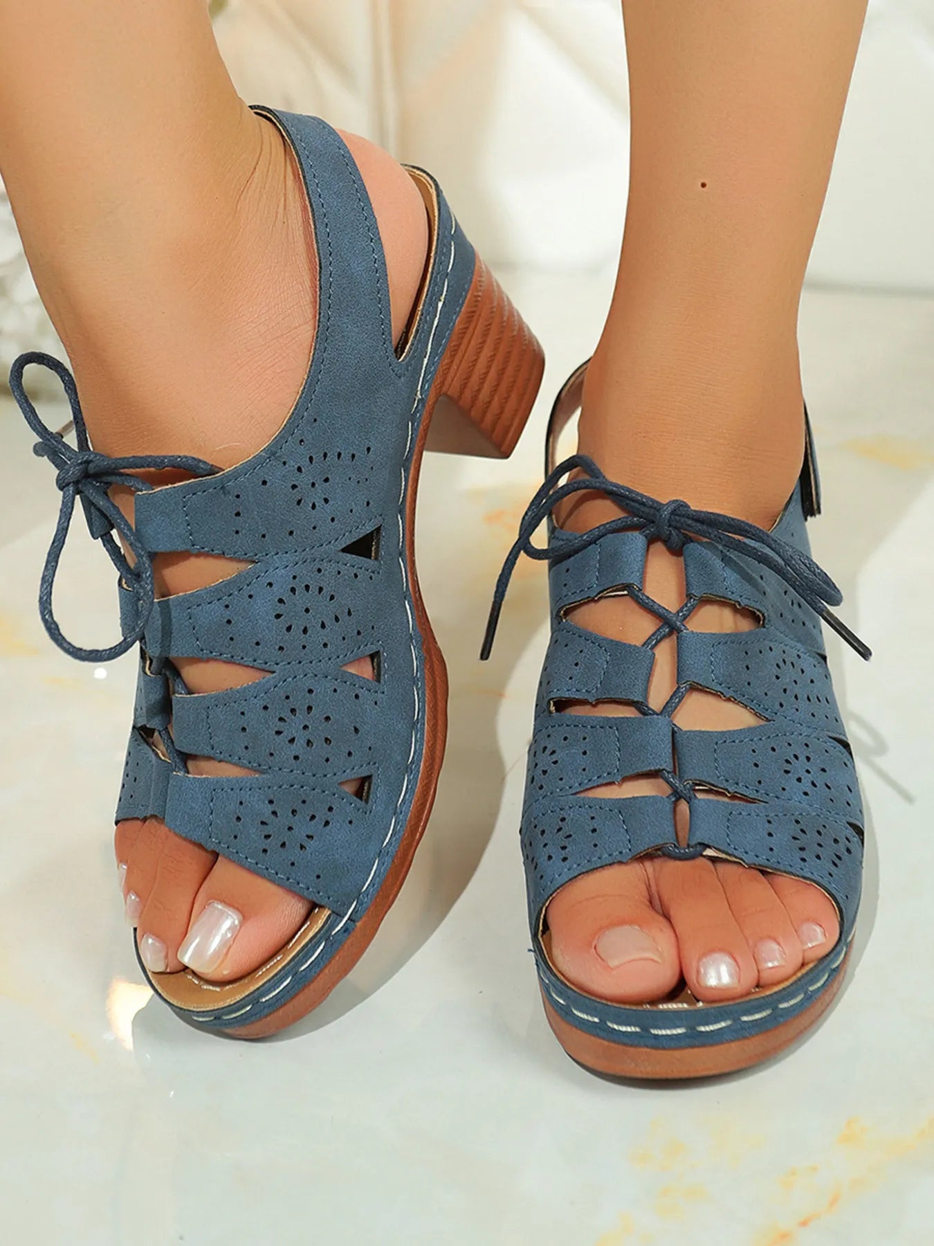 Lace-Up Block Heel Sandals