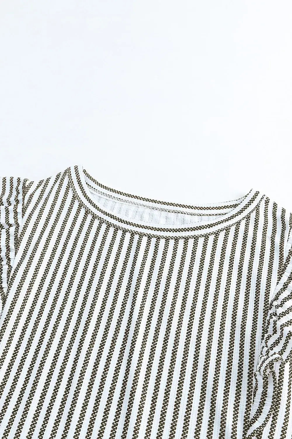 Ruffled Striped Round Neck Blouse