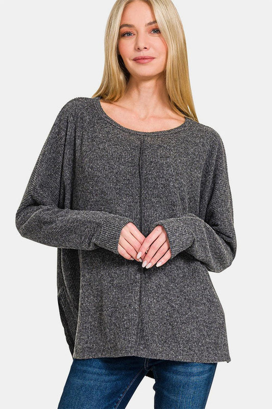 Zenana High-Low Side Slit Round Neck T-Shirt - Clothes For Her Online Store