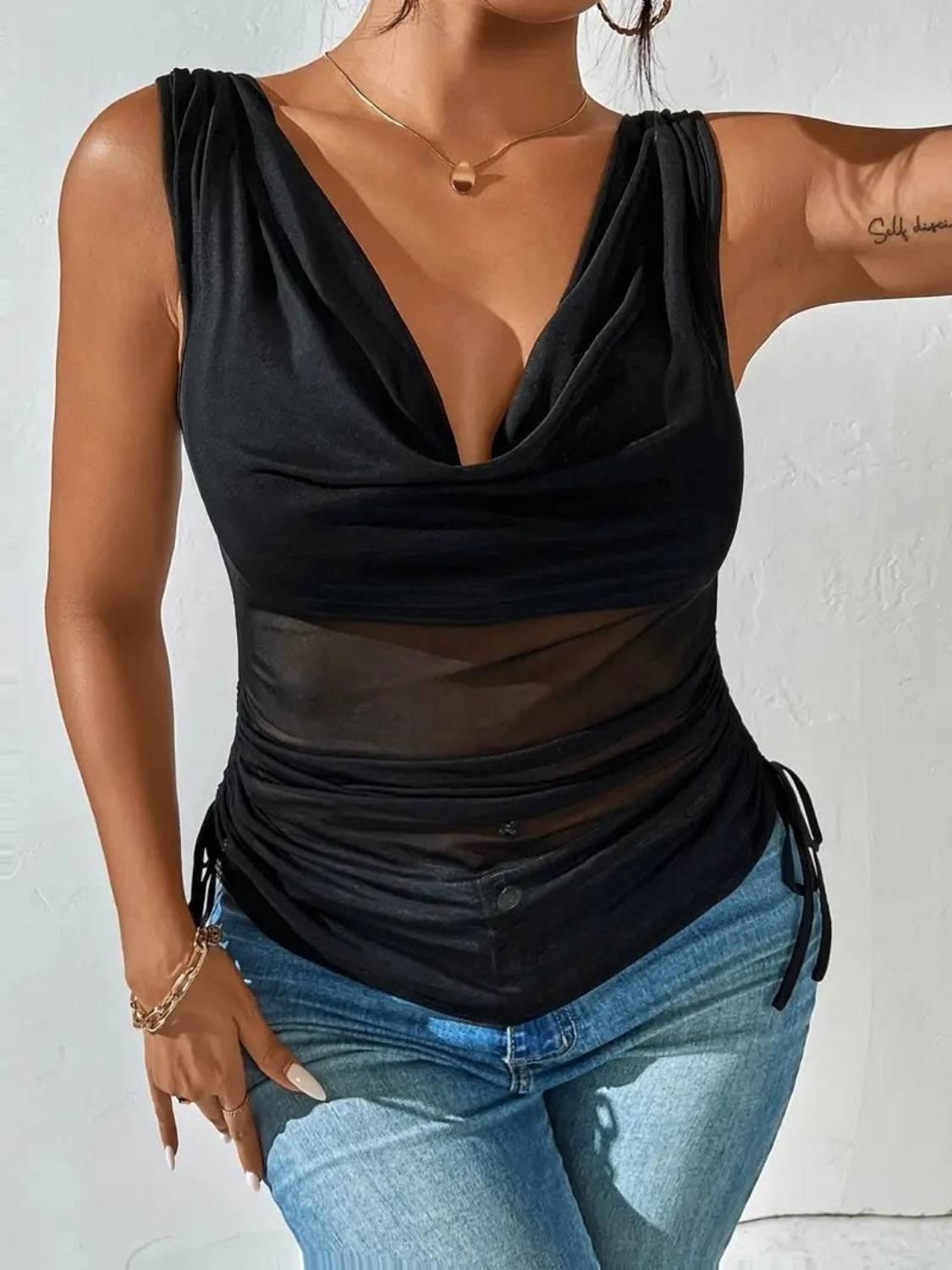 Side Drawstring Ruched Tank - Clothes For Her Online Store
