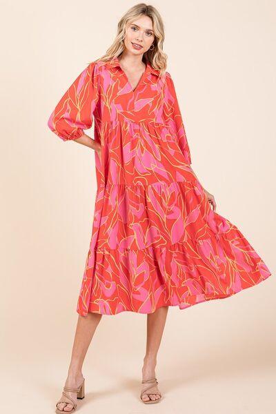 Mittoshop Tiered Printed Collared Neck Midi Dress - Clothes For Her Online Store