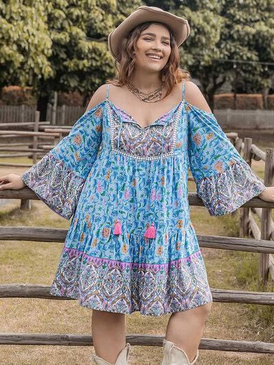 Plus Size Printed Long Sleeve Mini Dress - Clothes For Her Online Store