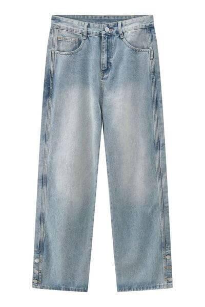 Side Slit Baggy Jeans with Pockets - Clothes For Her Online Store