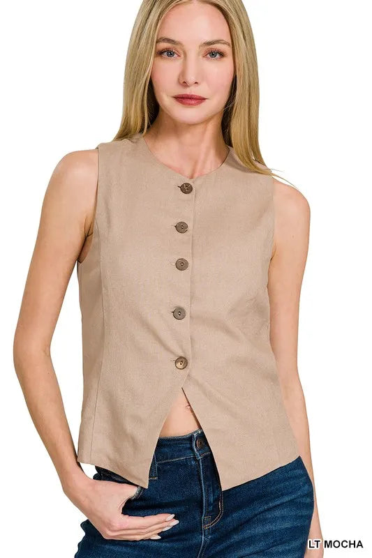 Zenana Linen Button Down Vest